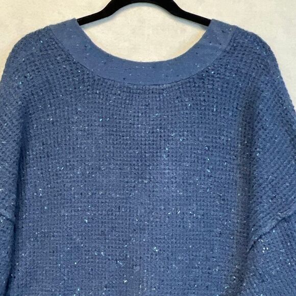 NWT a.n.a. Women’s 2X Sweater Y Neck Pullover Bijou Blue Drop Shoulder Stretch - Picture 12 of 16